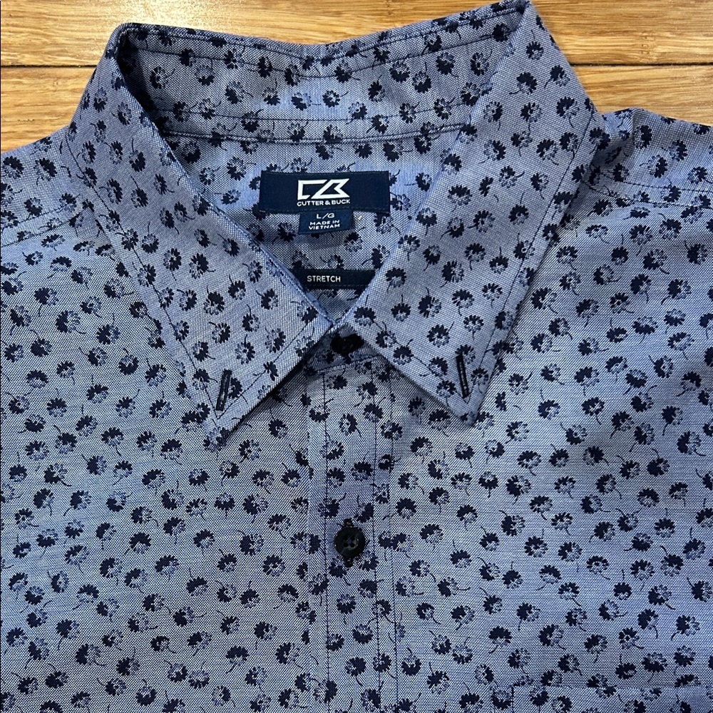 Cutter & Buck Men's Business Casual Blue Patterned Button Down Shirt NWOT size L